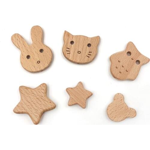 5PCS Lovely Animal Wooden Spacer beads Natural Beech Wood Beads Bear Star for Making Necklace Bracelet DIY Chain Accessories