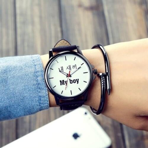 South Korea Style Watch Wristwatch Lovers Simple My Girl My Boy for Men Women Lovers Couple Black White LXH