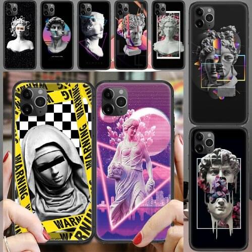 Medusa David Art Statue Phone Case Cover Hull For iphone 5 5s se 2 6 6s 7 8 12 mini plus X XS XR 11 PRO MAX black silicone