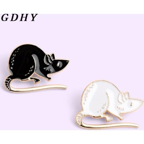 GDHL Black White Rats Enamel Pin Custom Mouse Brooches Animal Badge Bag Shirt Lapel Pin Buckle Simple Jewelry Gift for Friends