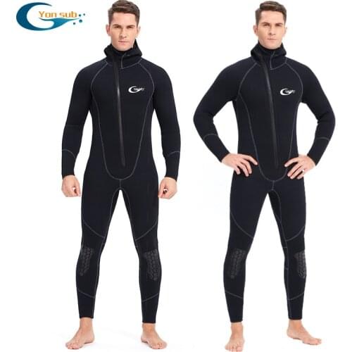 Warm men and women 5mm wetsuit, one-piece front zipper hooded cold-proof suit, surf suit