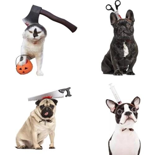 Halloween Pet Headdresses Dog Cats Cosplay Dressing Up Props Horror Theme Party Puppy Kitten Headgear Doggy Headwear Hats S/M