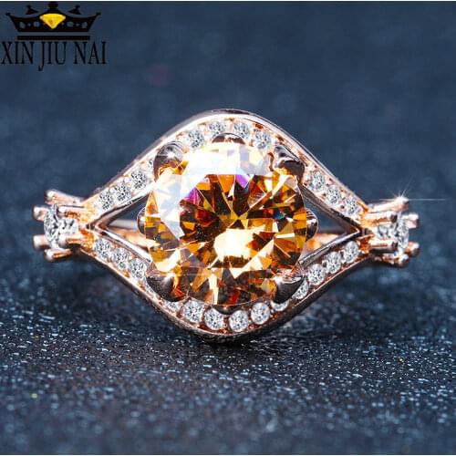 Grace Luxury Jewelry Champagne gold gold Color Inlay Cubic Zirconia Flower Shaped Ring for Women Wedding Engagement Size 6-10