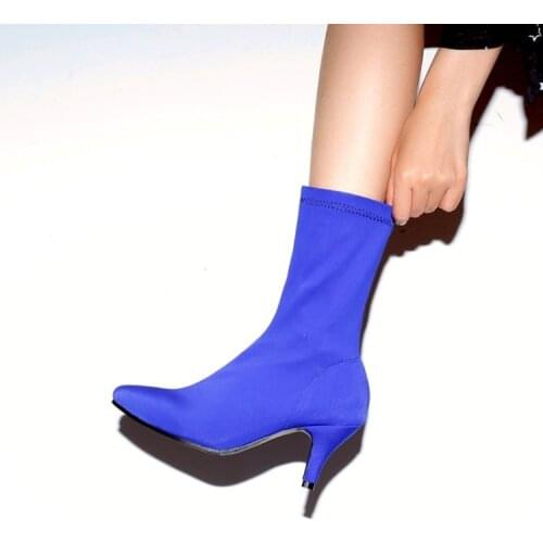 Foreign trade womens shoes large fashion high heel flat heel short boots side zipper thin boots female boots 43-48