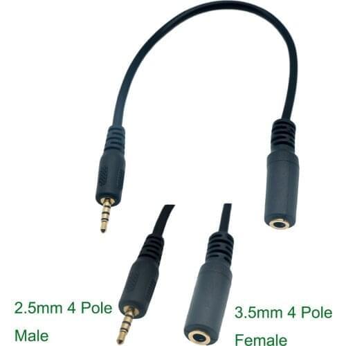 Gold 2.5mm Male to 3.5mm 1/8 inch Female Converter Headphone Audio Extension Cable 4 Poles Stereo Cable Support Mic/Headphone