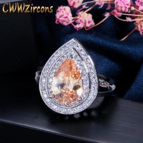 CWWZircons Brand Classic Water Drop Shape Champagne Cubic Zirconia Women Engagement Wedding Band Ring Jewelry for Brides R022