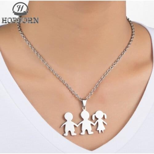 HOBBORN Classic Women Family Series Pendant Necklaces Titanium Steel High Polished Love Children Mama Pendants Female Necklace