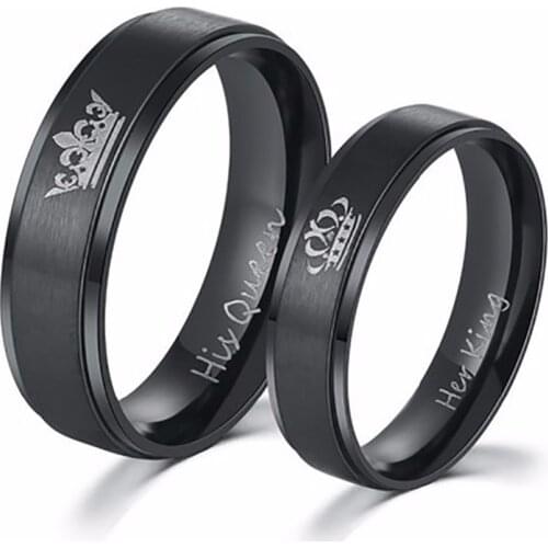 New Arrival Silver Plated Black Stainless Steel His Queen And Her King Couple Ring Fashion Design Ring For Popular Jewelry