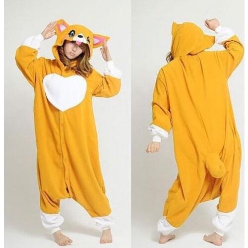 Unisex Adult Corgi dog Cosplay Onesies Jumpsuit Sleepwear for women Animal Pajamas Pyjamas Halloween Party Cosplay Costume Men