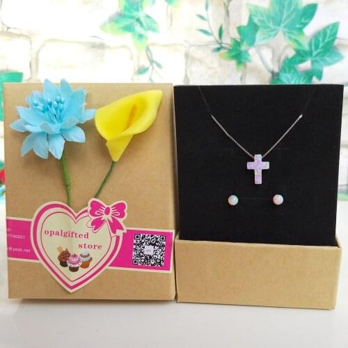 1 Set Lab Created Hot Sale 9*12mm Cross Opal Necklace OP08 Light Pink Opal necklace & 4mm pink bead earring fashion jewelry sets