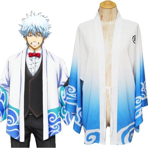 Anime GINTAMA Sakata Gintoki Cosplay Costume Summer Chiffon Kimono Cloak Leisure Wear Unisex Homewear Sleepwear
