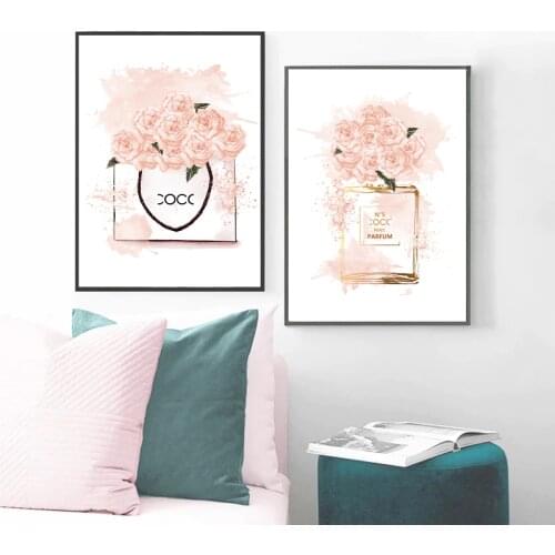 Fashion Perfume Pink Bottle Art Canvas Painting Nordic Posters And Prints Vogue Illustration Wall Pictures For Living Room Decor