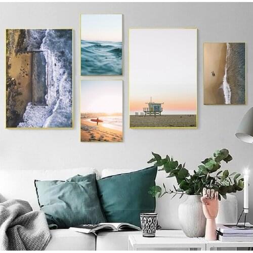 Sea Beach Wave Girl Surfboard Landscape Wall Art Canvas Painting Nordic Posters And Prints Wall Pictures For Living Room Decor