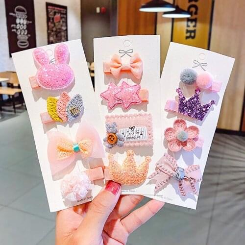 NEW 1 Set Flowers Star Bow knot Childrens series Girls Cloth Side Duck Mouth Barrettes Hair Clips Hair Accessories