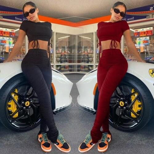 2021 Summer New Style Womens Fashion Sexy Casual Solid Color Pleated Sexy Tassel Two-Piece Suit