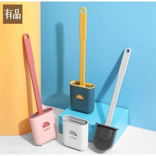 Youpin New Silicone Toilet Brush Wc Gap Brush with Holder Flat Head Soft Bristles Cleaning Brushes with Bracket Bathroom Tool