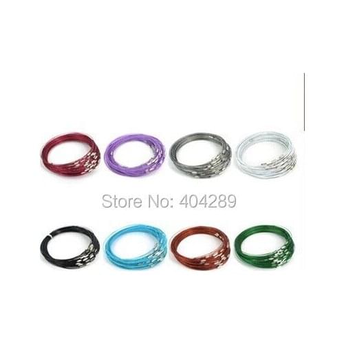 Wholesale 1mm Wire Cable Steel Thread Beading Cord Rope Chain Choker Necklace DIY Findings 18" Mixed Color