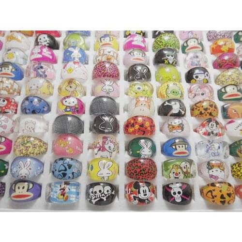 Wholesale 100 pcs fashion Resin Kids /Childrens mixed style ring party Gift Rings
