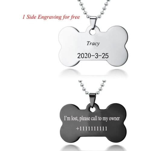 Custom Pet Necklace Personalized Pet Custom Necklace Jewelry Dog Anti-Lost Pendant Engrave Name Dog CAT Tag Bone Shape 60CM