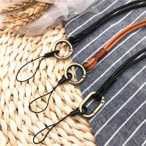 High quality Genuine Leather Neck strap Keychains Pendant Neckline Lanyard Mobile phone Strap Charms Keyring Buckle rope Lanyard