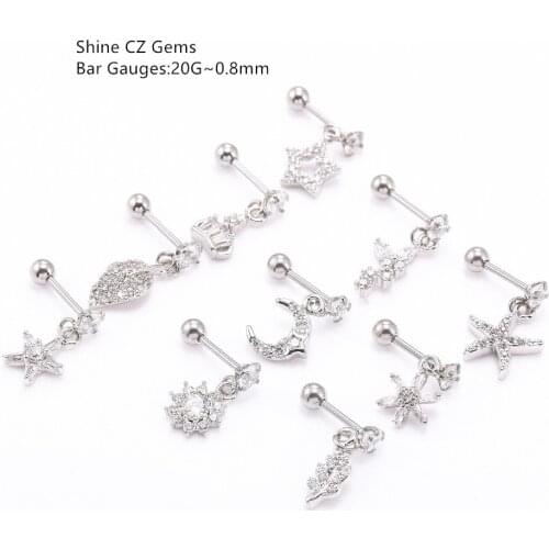 50pcs Body Jewelry Piercing - Sliver 20G Thin Bar Sliver CZ Gems Earring Ear Helix Bar Lobe Cartilage Tragus Diath Dangle Stud