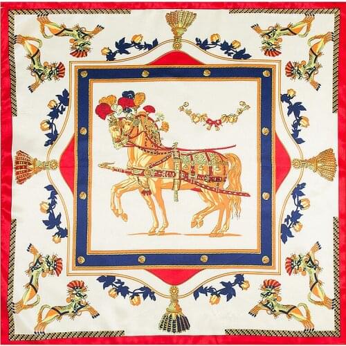 Retro Woman Scarf 60cm New War-horse Pattern Business Dress Accessories Imitated Silk Fabric Little Kerchief Ring Scarves Gift