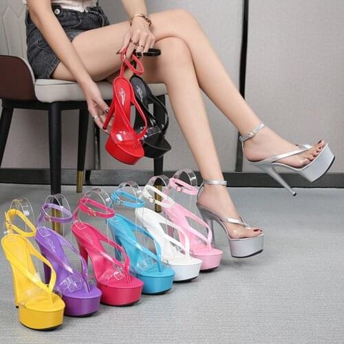Flip-flops for Women Summer Thick Soles Women Sandals High Heels Sexy Patent Leathe Flip Flops Pointed Toe Party Shoes Woman