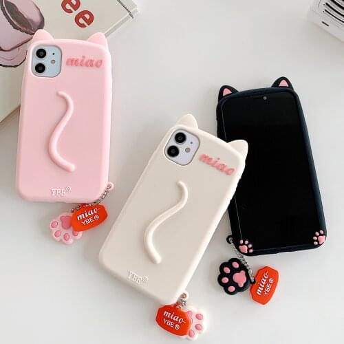 Stereo cat tail phone Cartoon silicone mobile Cover kitty ass for iphone 12 mini 11 pro Phone case For X XR XS MAX 6 6s 7 8 Plus