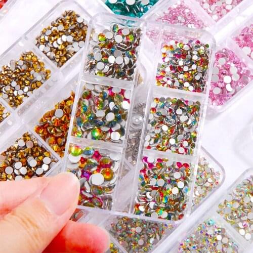 Ss6-ss20 Flat Bottom Crystal Glass Nail Art Rhinestones Gold Silver Full Color Mixed Size DIY Nail Art Decoration Accessories