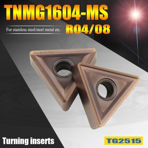 10pcs TNMG160404 MS CNC Lathe Turning Tools Hard Alloy Carbide Inserts TNMG160408 for 201/202/303/304 Stainless steel, 45# Steel