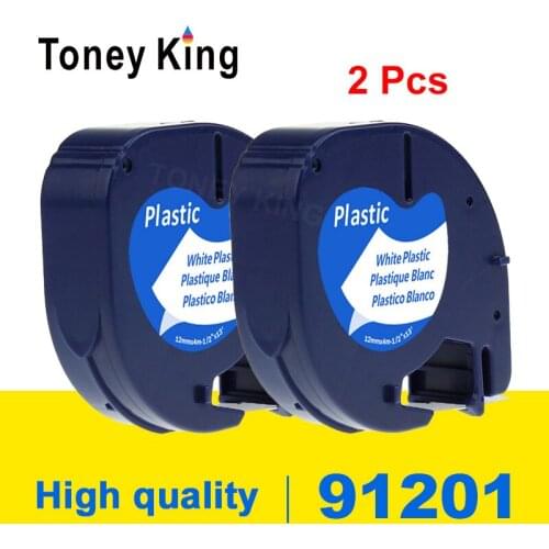 Toney King 2PCS Compatible Dymo LetraTag 91201 12mm*4m Black on White Plastic Label Tape for LT-100H LT-100T LT-110T QX 50 XR