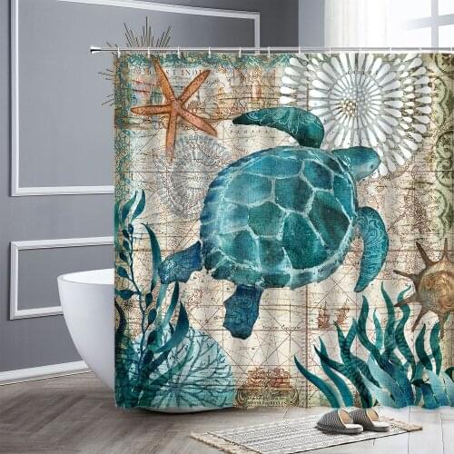 Sea Turtle Waterproof Shower Curtain Ocean Fish Home Bathroom Curtains With Hooks Polyester Fabric Bath Screen Bathtub Decor