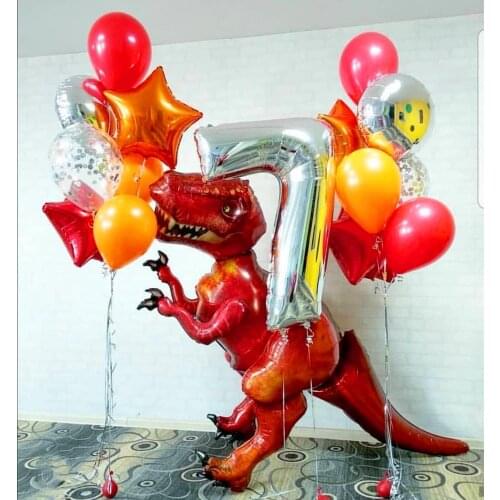 1pcs 4D dinosaur balloons foil standing green dinosaur Red dragon birthday deco party supplies boy kids toys helium globals