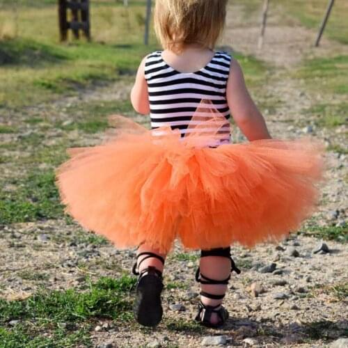 2021 New retail Girl Orange Tutu baby fluffy ballet Tulle pet skirt with ribbon bow childrens party