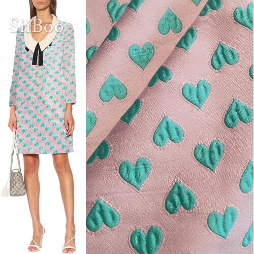American style lovely pink green heart jacquard brocade fabric apparel for dress coat cotton jacquard tissu tela tecidos SP5134