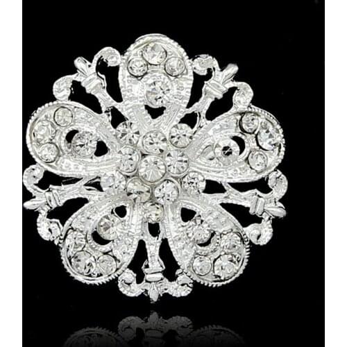 Delicate Attractive Flower Crystal Rhinestone Silver-color Round Hollow out Brooches for Women Brooch Pins Jewelry Accessories