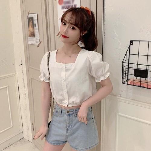 Womens Square Neck Blouse Summer White Blouse Female Shirt Tops Blusas