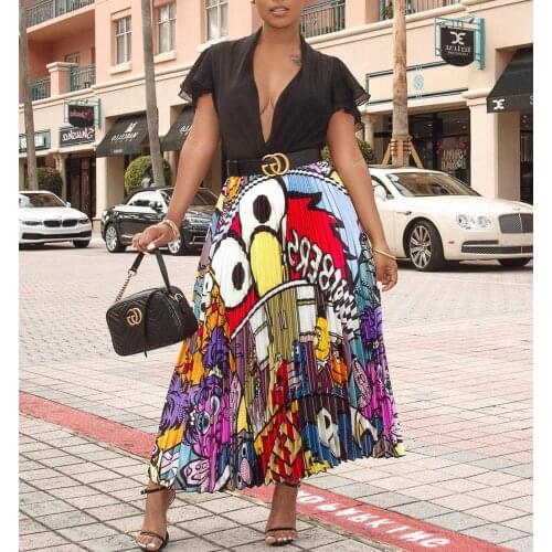 2019 New Fashion High Waist Pleated Skirt Women Spring Summer Midi Skirts Womens Elastic Waist A Line Long Skirts For Women Rok