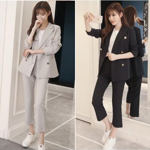 2 piece outfits for women fashion office lady pioneer temperament simple casual jacket nine pants suit female new