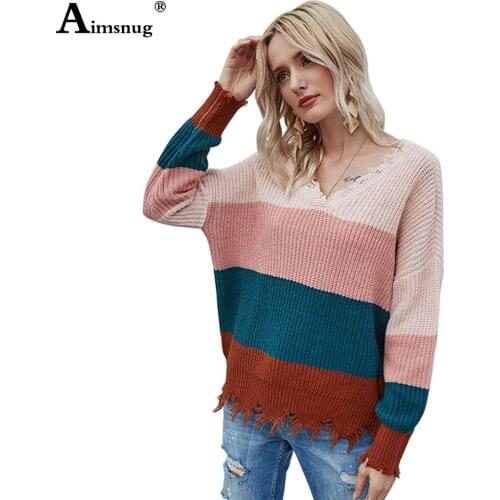 Aimsnug Sweater Women Autumn 2020 Female Casual Long Sleeve V-Neck Tassel Pullover Knitted Sweaters Femme Winter Warm Clothes