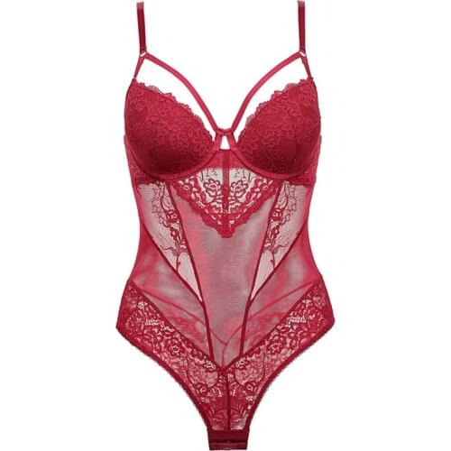 Floral Lace Sexy Bandage Bustiers Corsets Push Up Backless Bodysuit Cotton Open Crotch Underwear Women Lingerie White Black Red