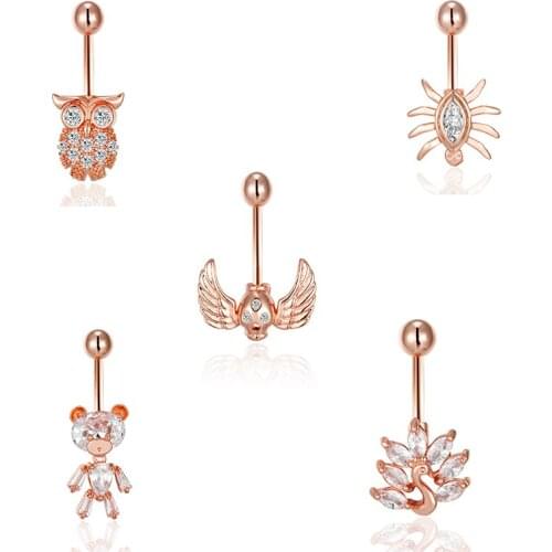 1ps NEW fashion zircon inlaid stainless steel animal pattern navel Button Navel Ring Navel nail belly piercing jewely