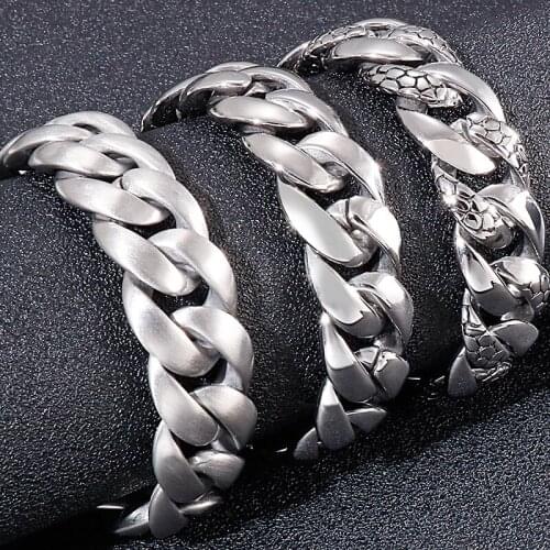 17MM Snake Chain On Hand Matter Polished Titanium Stainless Steel Bracelets For Men Wholesale Masculine Bracelet Hiphop Jewelry