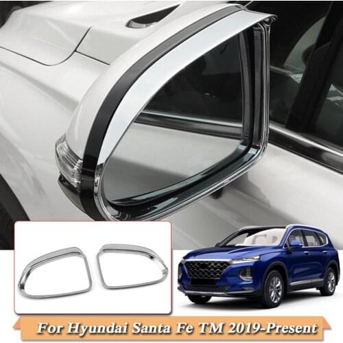 2pcs Car Styling ABS Rear Mirrors decorative frame Exterior Chrome Trim Cover Sequins For Hyundai Santa Fe TM 2019 Accessories