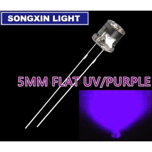 200pcs 5mm Transparent UV Purple Light Flat Top 5 mm Ultra Bright Wide Angle Ultraviolet 395nm - 400nm Light-Emitting Diode LED