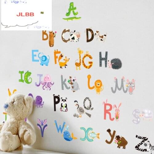 26 letters A-Z Alphabet&Animals Wall Sticke home decoration English Vinyl Mural Stickers Decals Nursery for Kids Room Decor