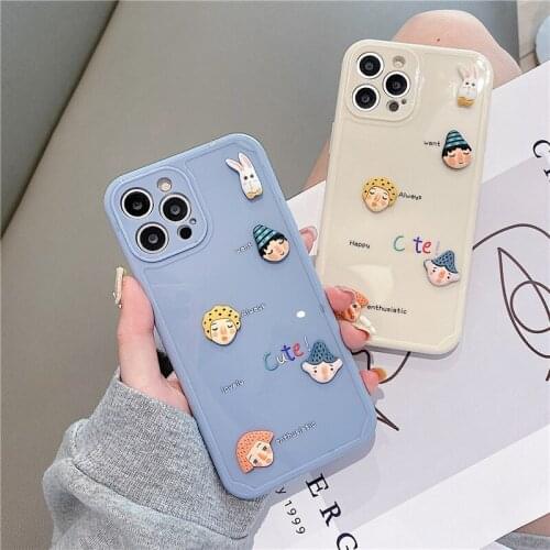 3D DIY Three-dimensional Cute Cartoon Rabbit Phone Case For Iphone 12 11 Pro XR X XSMax 7 8 Plus Shockproof Silicone Soft Cover