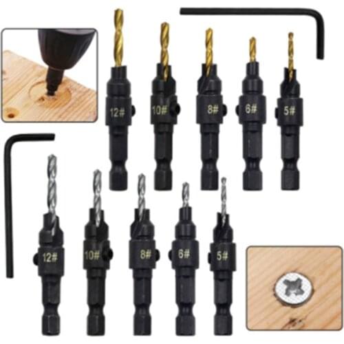 4/5PCS Hexagonal Shank Titanium Plated Countersunk Head Twist Drill Set Woodworking Hole Opener Chamfer Punching Integrated High