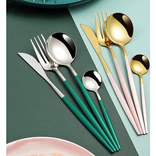 4Pcs/set Colorful Cutlery Set 18/10 Stainless Steel Dinnerware Silverware Flatware Set Dinner Knife Fork Spoon Dropshipping