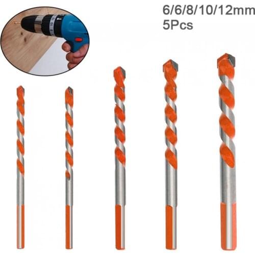 5pcs Multi Purpose Construction Ceramic Wall Tile Drill Set Power Tools 6/8/10/12mm Glass Cement Hole Opener Twist Drill Bit